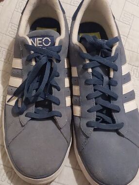 Adidas Men's Blue Lace-Up Casual Sneakers with White Stripes